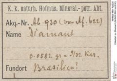 Etiketten zu Diamant (NHMW-MIN-Ab930)